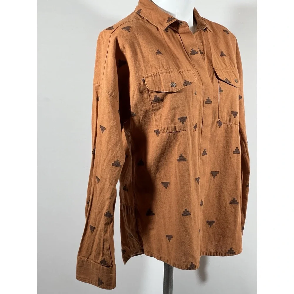 Prana Embroidered Shirt Womens Medium Long Sleeve Boho Festival Artisan